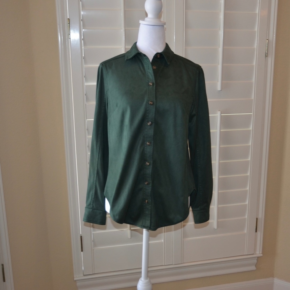 Pilcro Vegan-Leather Long Sleeve Button Down Shirt